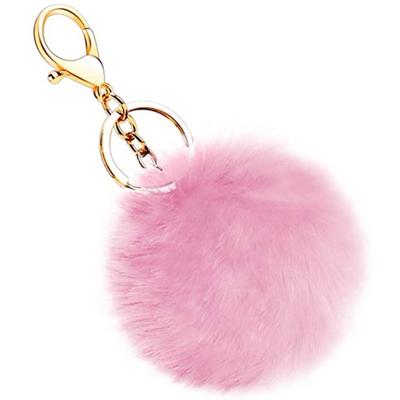 Chaveiro de pele de coelho artificial macio, chaveiro de bola de pelúcia, pompons fofos, bolsa, charme para mulheres e meninas