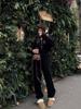 European & American Women's Spring/Autumn Long Sleeve Jumpsuit - Casual Half Open Neck, Elastic Waist Set