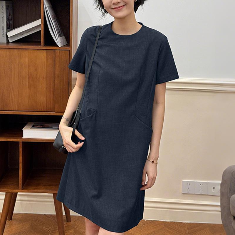 

ZANZEA Женское повседневное однотонное платье с круглым вырезом и коротким рукавом S темно-серого