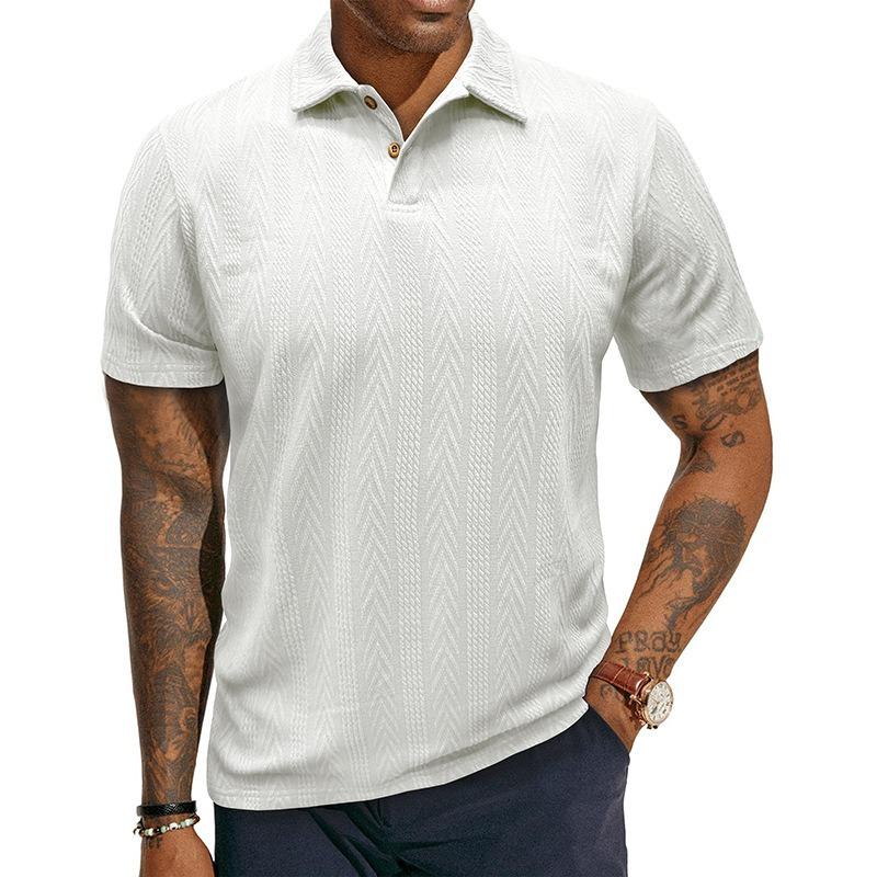 

Summer Men Herringbone Textured Polo Shirt Short Sleeve Casual Top S белый
