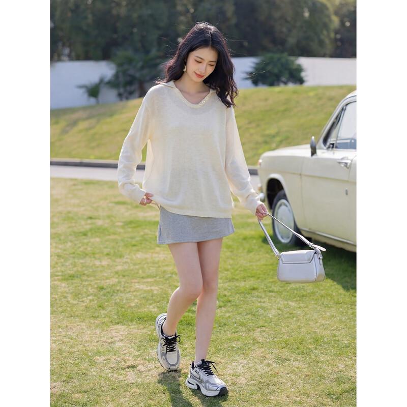 ITISF4 Korean Style Loose Fit Hooded Knit Long Sleeve Tee