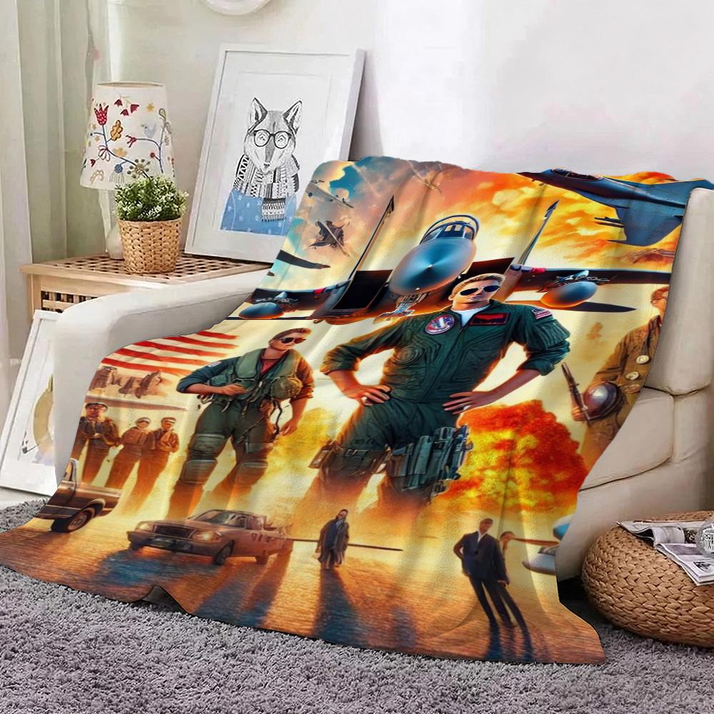 Top Gun Style Fighter Jet Pilot Poster Pattern Theme Flannel Blanket Skinfriendly Warm Throw Blanket For Living Room Office Nap Home Party Decor
