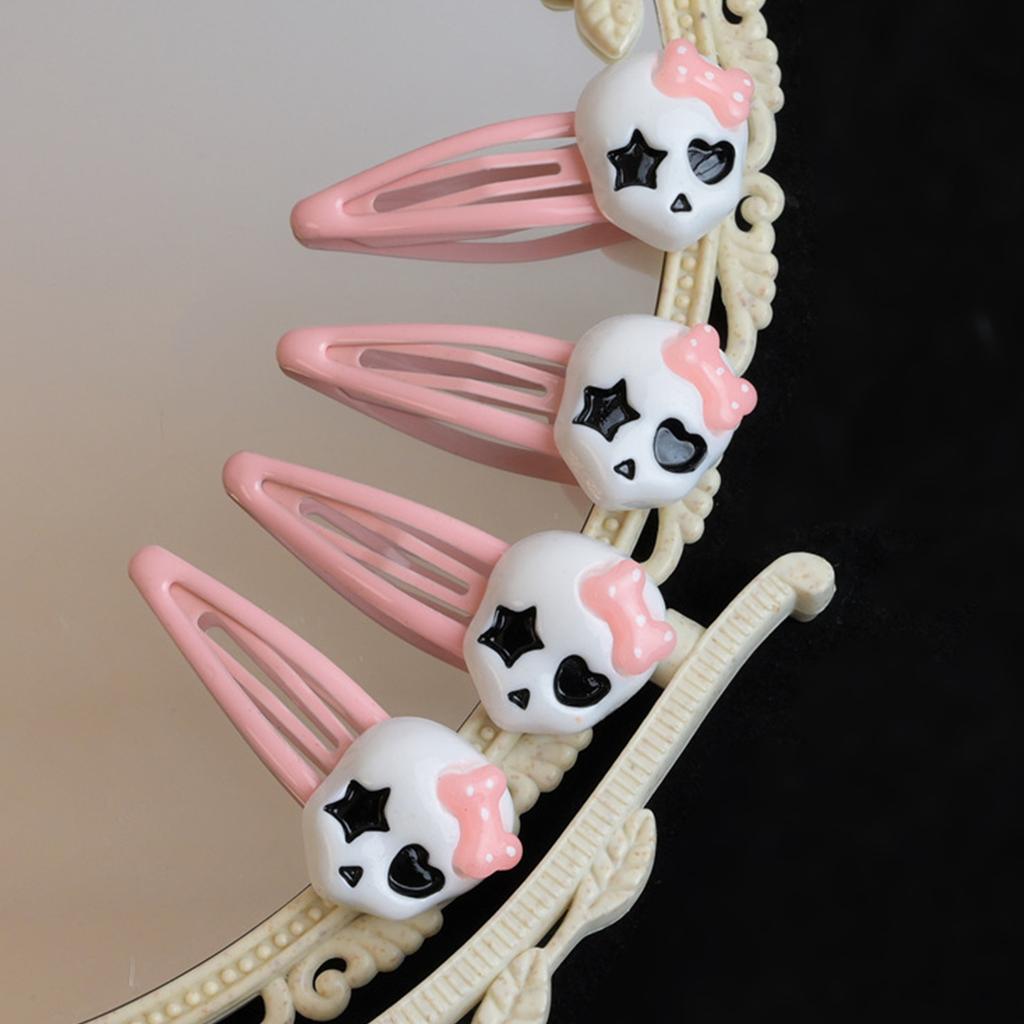 Sweet Hair Clip Lovely Cartoon Skull Shape Snap Hairpin Pink Color Hair Clip for Spring Summer Hairpins for Teenagers