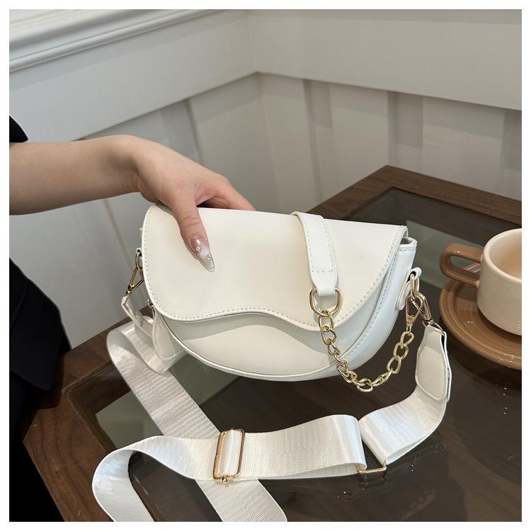 2024 Spring Women's Semicircular Chain Saddle Bag - Wide Strap, Crossbody, Fashionably Casual