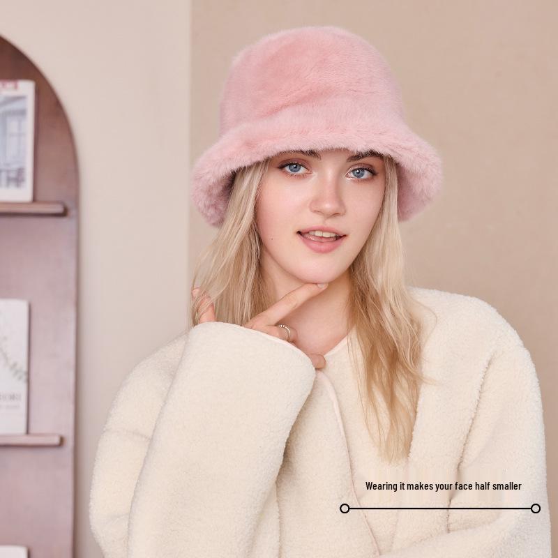 Women's Plush Faux Fur Fisherman Hat - Warm, Stylish, and Versatile for Autumn & Winter