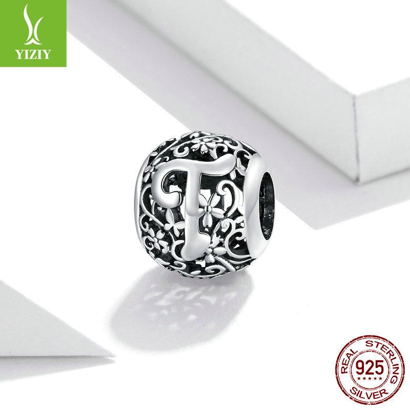 Mori 26 Letter T Jewelry Accessories, Fashion Smear S925 Silver Diy Beads Scc1444-T