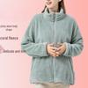 Women's Reversible Fleece Jacket with Stand Collar - Cozy, Loose Solid Color Hoodie for Autumn & Winter