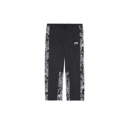 Li Ning Printed Breathable Lace-Up Straight-Leg Sports Pants Men Bottoms Black AKXR491-1