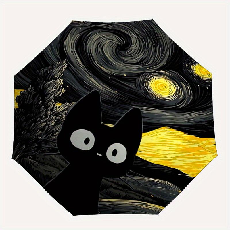 

1pc Starry Night Cat Automatic Folding Exquisite Umbrella Portable Collapsible Design, 8-Rib Iron Frame, Durable Fabric, All-Season Casual O