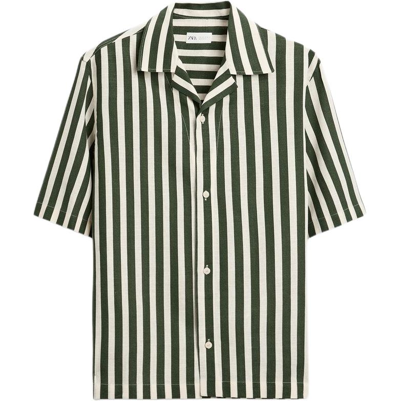 

Zara Loose Casual Striped Short Sleeve Shirt Men shirts Green 4822248-098 L