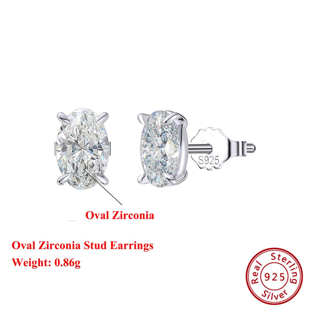 EFFIE QUEEN 925 Sterling Silver Stud Earrings With Sparkling Oval Zirconia Ornament Various Size Selection Elegant Gift LZE03