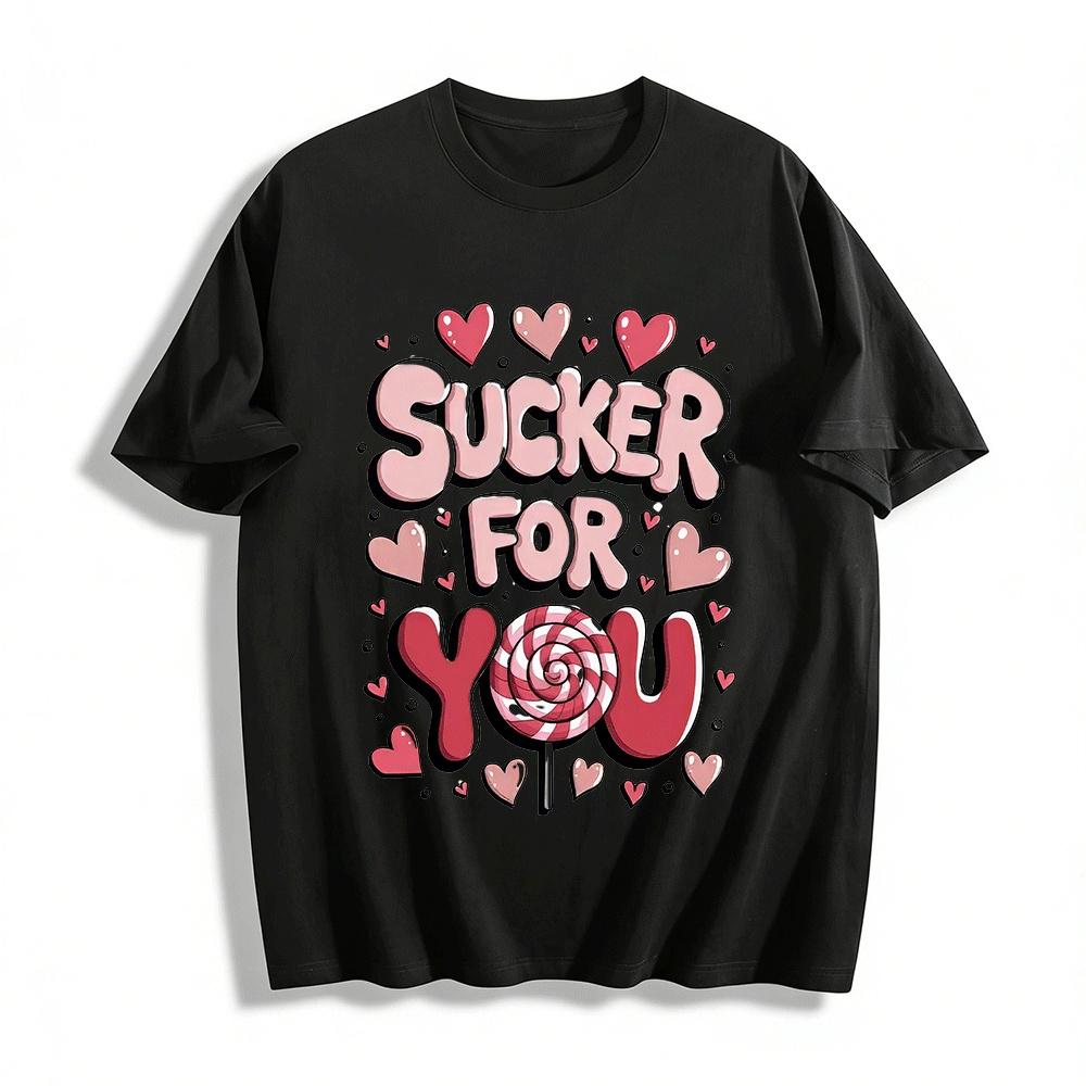 

Valentine s Day Fun Heart Lollipop Print Couple Sweet Top Pure cotton T-shirt XXS