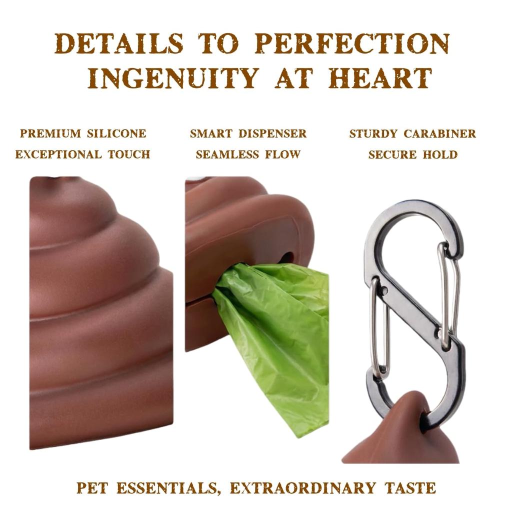 Portable Silicone Dog Waste Bag Dispenser with Carabiner Clip - Convenient Pet Poop Bag Holder for Outdoor Cleaning and Travel -