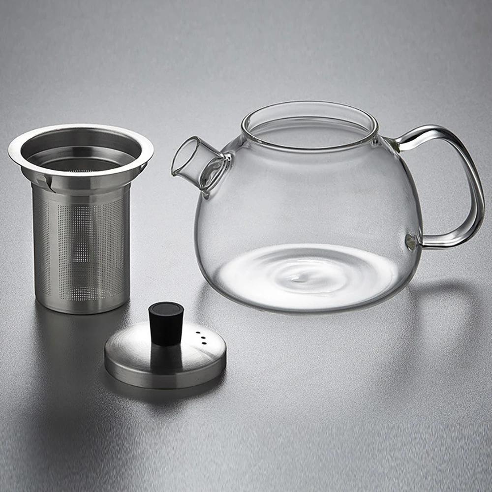 800/1500ml Glass Teapot with Stainless Steel Infuser , Removable Infuser, Home, Camping and Travel Teapot, Loose Leaf Tea Brewer