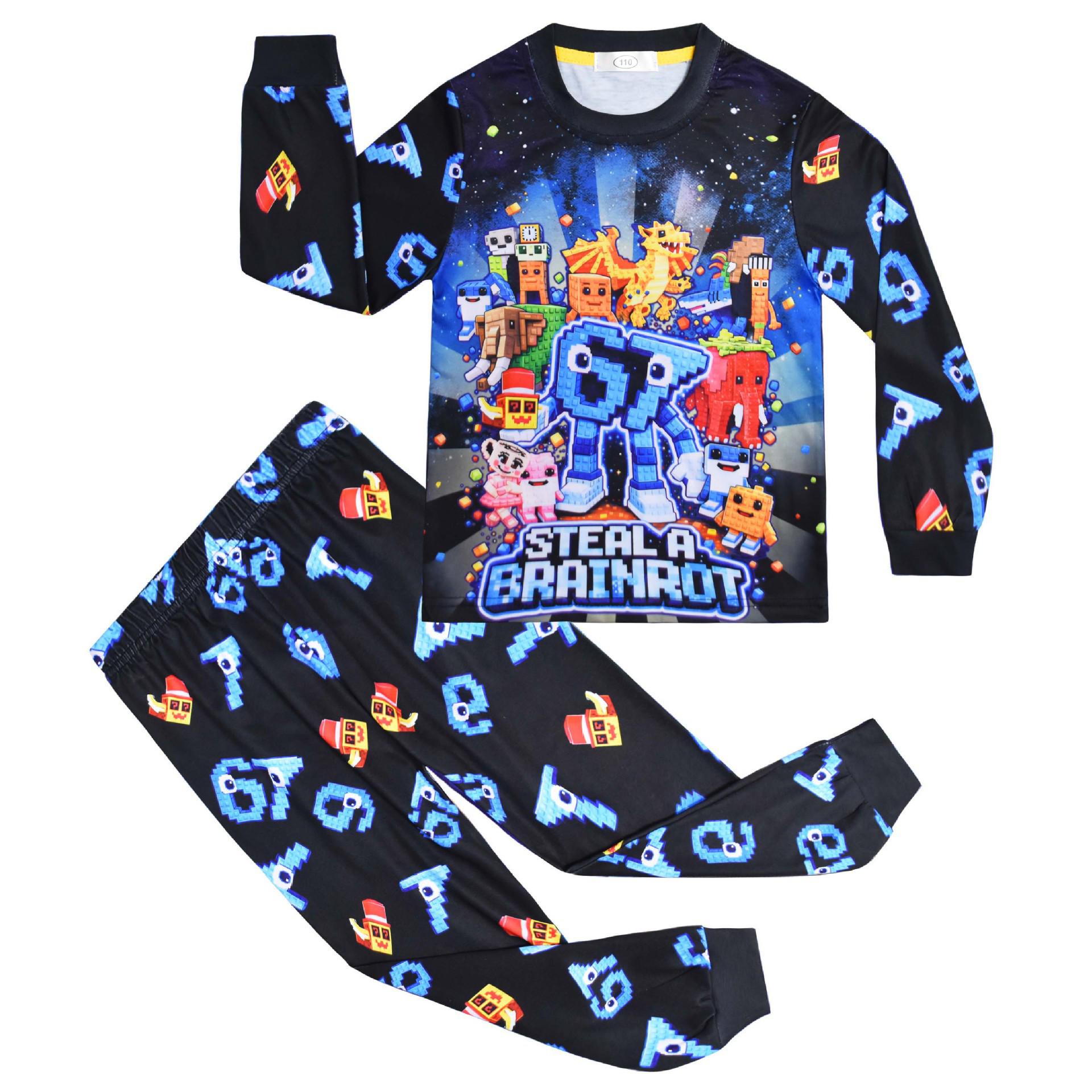 

Kids Medium & Large Long-Sleeve & Pants Set - Steal A Brainrot Design 110 чёрный