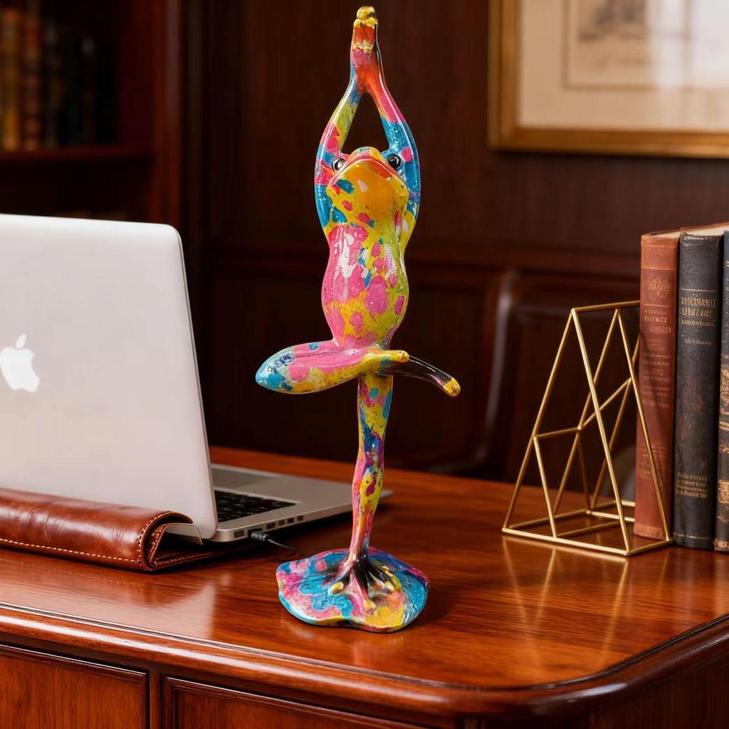 Resin Yoga Frog Ornaments for Office, TV, or Wine Cabinet Decor
