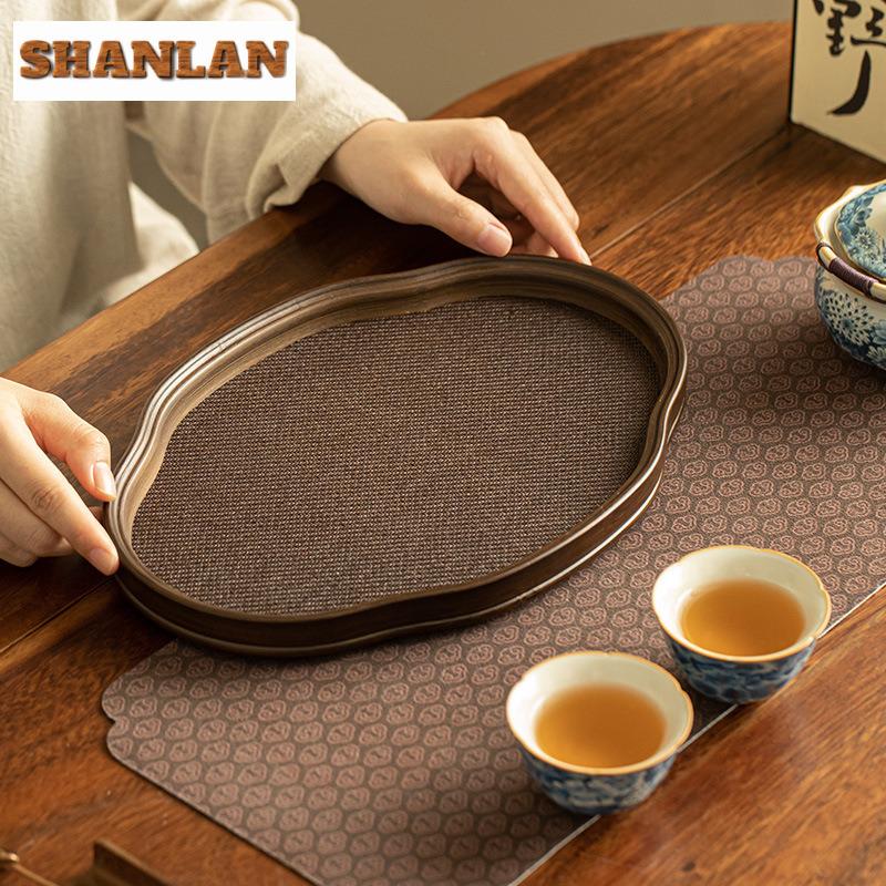 Chinese Bamboo Handmade Tea Tray Zen Crabapple Teapot Holder Traditional Tea Board Dishes For Serving Fruit Plate Teaware Craft