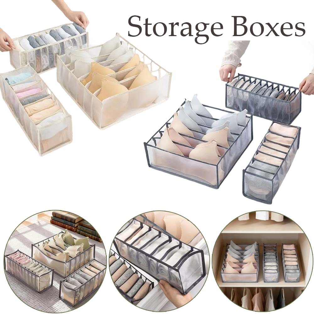 Multi-grid Drawer Organizer Set Fabric Storage Box Foldable Closet Divider for Socks Underwear Wardrobe Organization for Bedroom