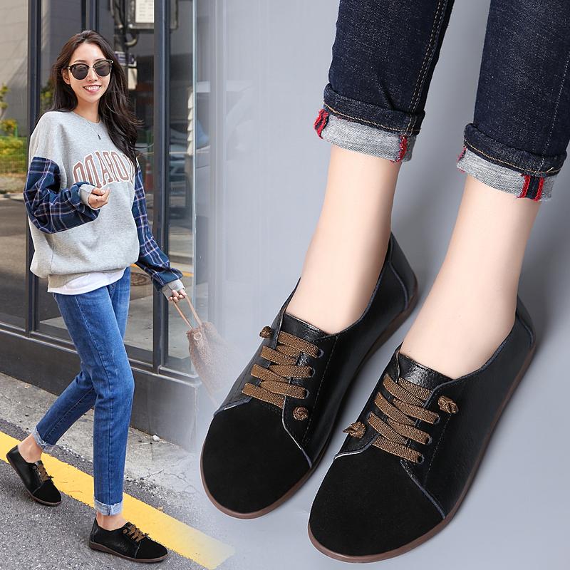 Women's Flats Loafers Leather Driving Shoes Moccasins Comfort Casual Nurse Shoes for Mother plus size
