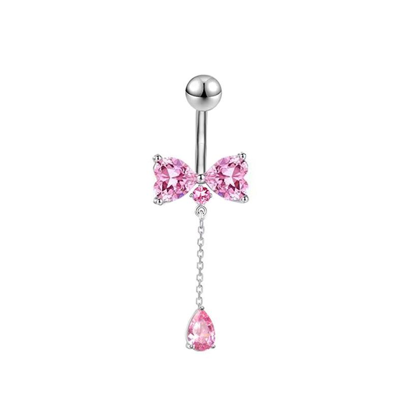 Pink Zircon Butterfly Heart Belly Button Ring For Women Stainless Steel  Flower Tassel Navel Ring Body Piercing Jewelry
