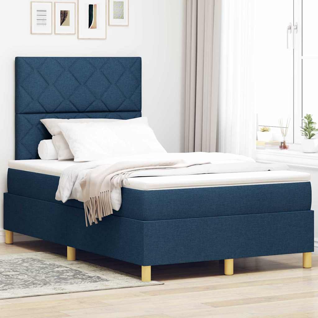 Box Spring Bed with Mattress and Headboard Blue 120 x 200 cm Fabric