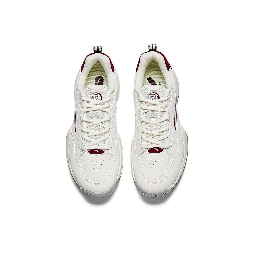 Anta Fashion Versatile Shock Absorbing Wear Resistant Low Top Tennis Shoes Men Sneakers Ivory-White Rose-Red 912543305-4