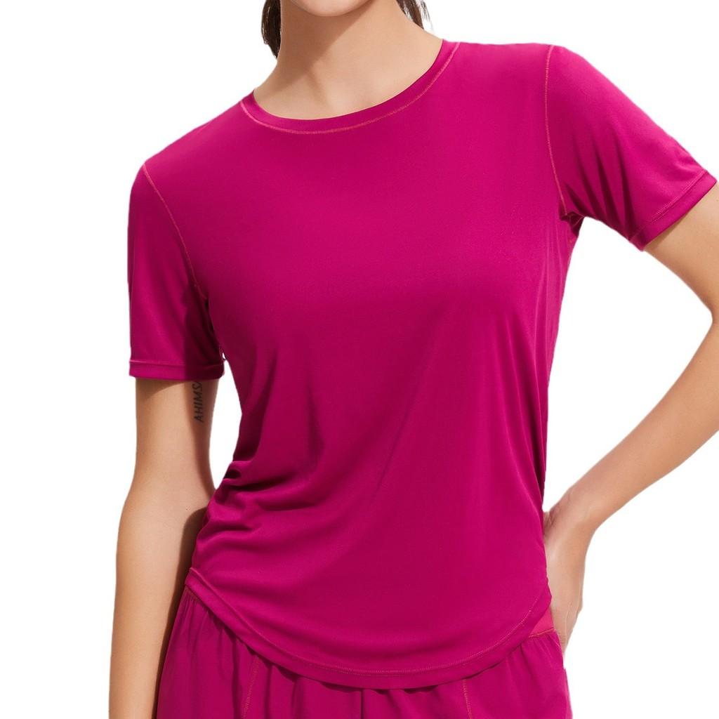 Athletic Breathable Polyester Short Sleeve Tshirt For Running And Yoga For Women
