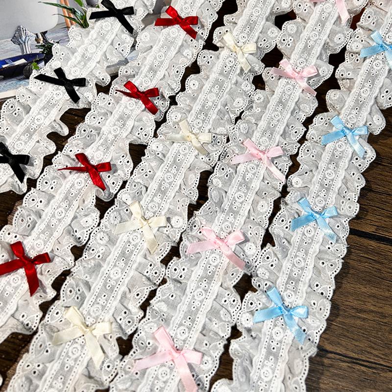 1Yard 5.5Cm Wide Luxury 3D Pleated Pink Lace Embroidered Bows Applique Ribbon Women Dress Cloth Trim Diy Home Sewing Supplies