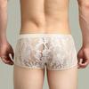 Men's Sexy Low-rise Boxer Briefs Solid Color Lace Spliced Underwear Thin Breathable Body-hugging Boxer Shorts