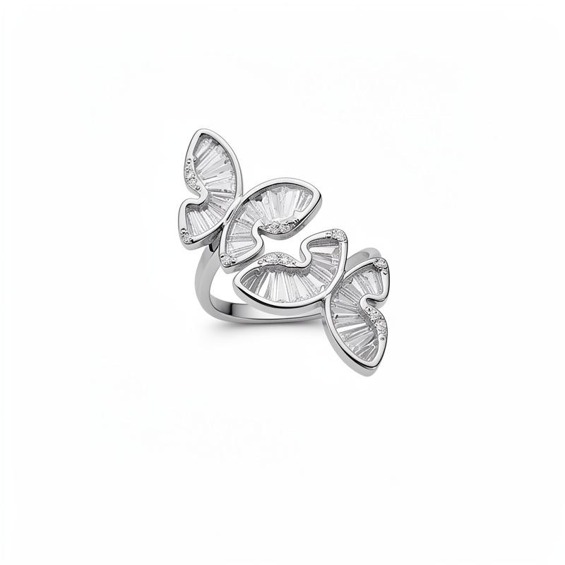 18k Gold Plated Open Butterfly Ring with Zircon Inlay - Elegant High-End Versatile Jewelry