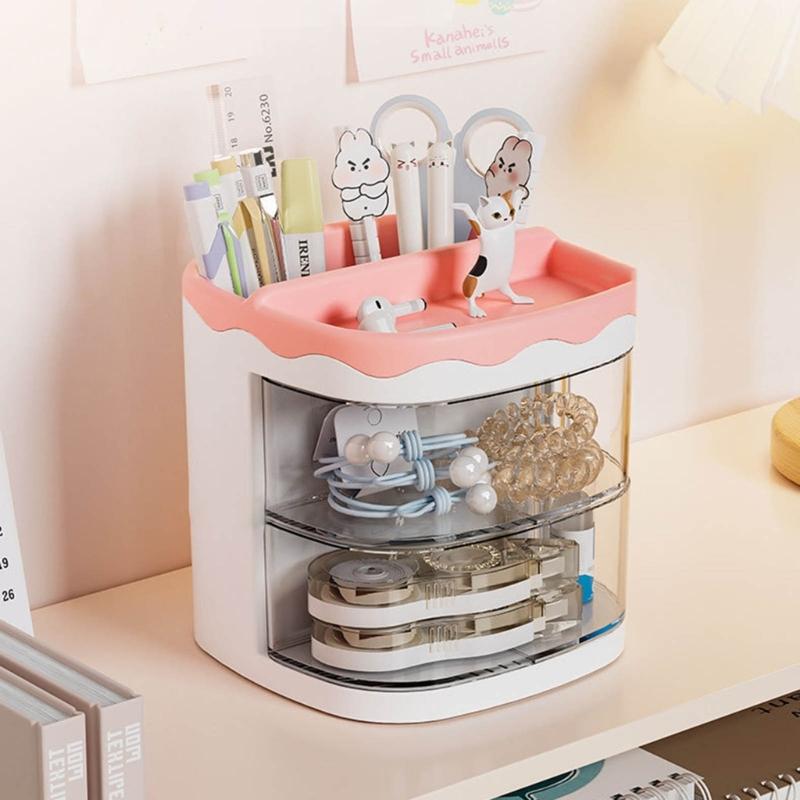 Kawaii Desktop Pen Holder Large-capacity Cute Stationery Storage Box Creative Cartoon Pencil Holder Ins Desk Accessory Storage
