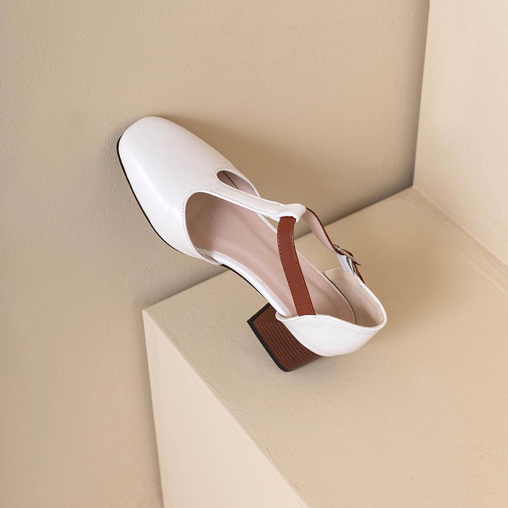 Mature Women Sandals Square Toe High Chunky Heels Shoes Ankle Strap Large Plus Size 47