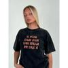 Fashion Style Washed Black Letter Print Cotton T-shirt Loose Letter Printed Cotton T-shirt