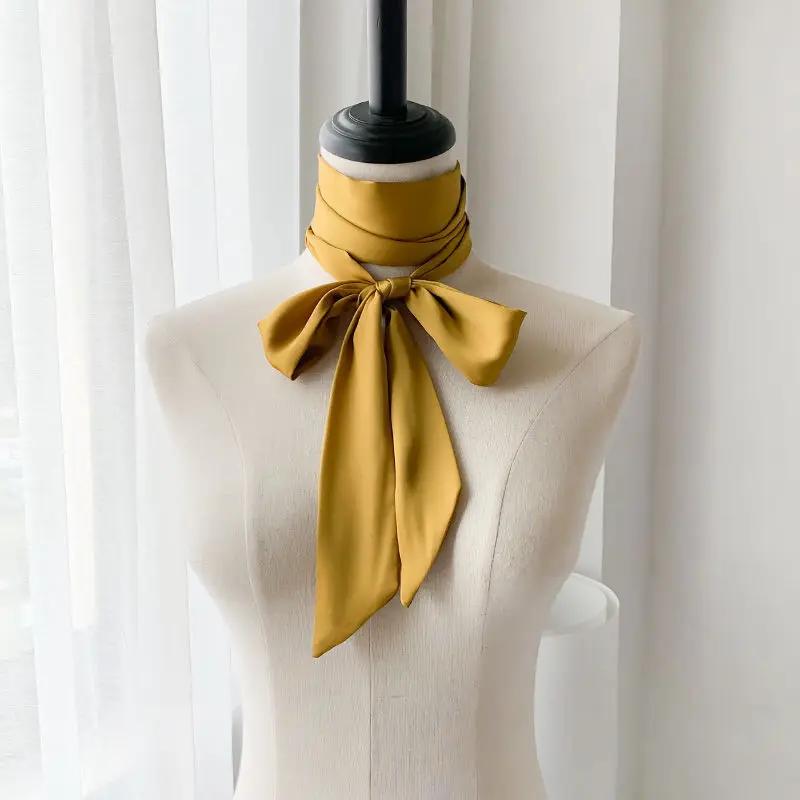 Long Skinny Hair Scarf For Women Silk Satin Headband Cute Neckerchief Solid Colors 190*5cm Fashion Bag Scarves For Ladies
