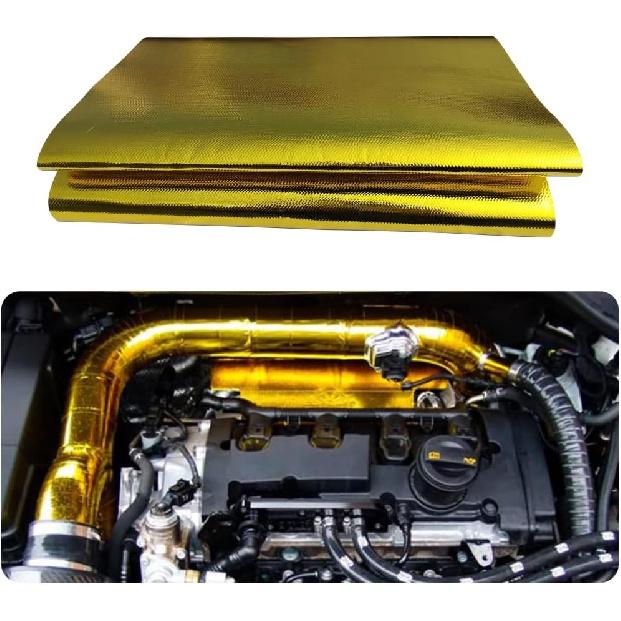 12'' X 48'' Gold Adhesive Heat Shield ReflectiveTape Wrap Roll Compatible Thermal Barrier Adhesive Backed Heat Sleeve Up To 2000 Degrees Fahrenheit
