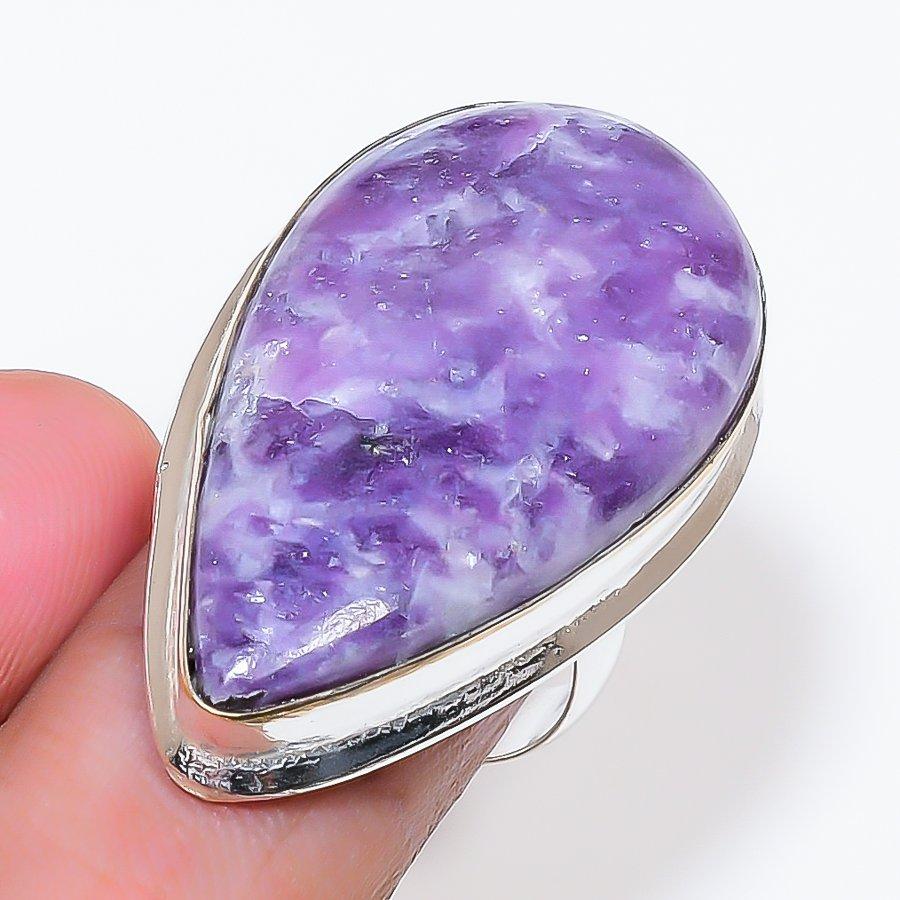 Natural Lepidolite Gemstone 925 Sterling Silver Jewelry Ring Size 7.5 AR-18563