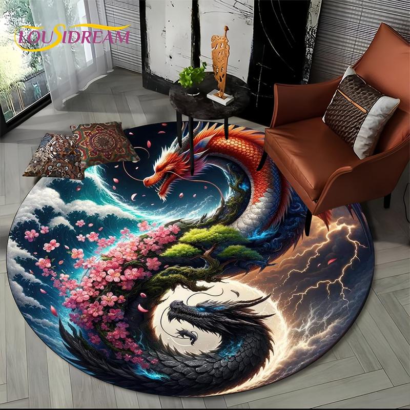 Fashion Dragon Round Carpets Living Room Bedroom Area Rug Room Bedside Chair Floor Mat Decorat Alfombra Birthday gift Poster Mat