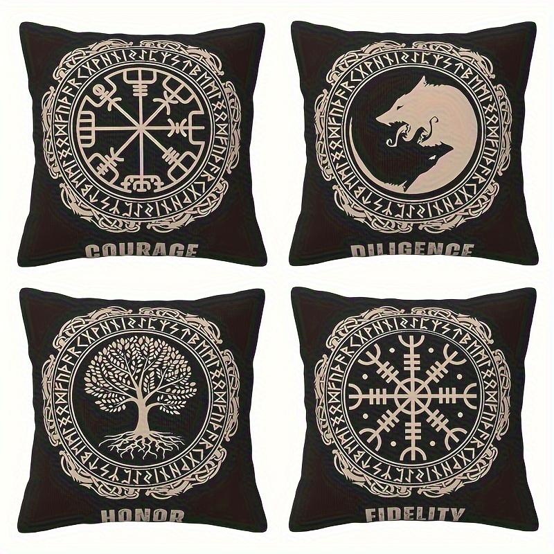 Mythical Runes Viking Patterns Digital Printing Pillow Cover Short Plush Suitable Living Room Bedrooms Sofas Throw Cushion Cover