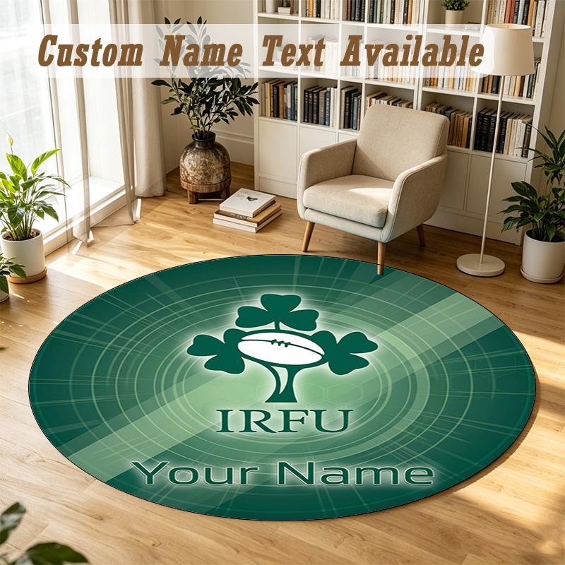 Round Rug Custom NameIreland Rugby Pattern Non Slip Carpet Home Floor Decor