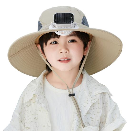 

Children Hat Breathable UV Protection Bucket Hat with Solar Fan Wide Brim Neck Sunshade Adjustable Strap Summer Outdoor Gear 1 Set хаки