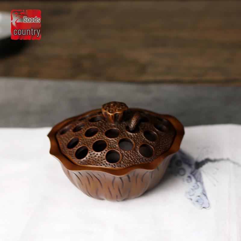 Jiangshan Purple Copper Lotus Incense Burner – Zen Tea Ceremony Chinese Decoration