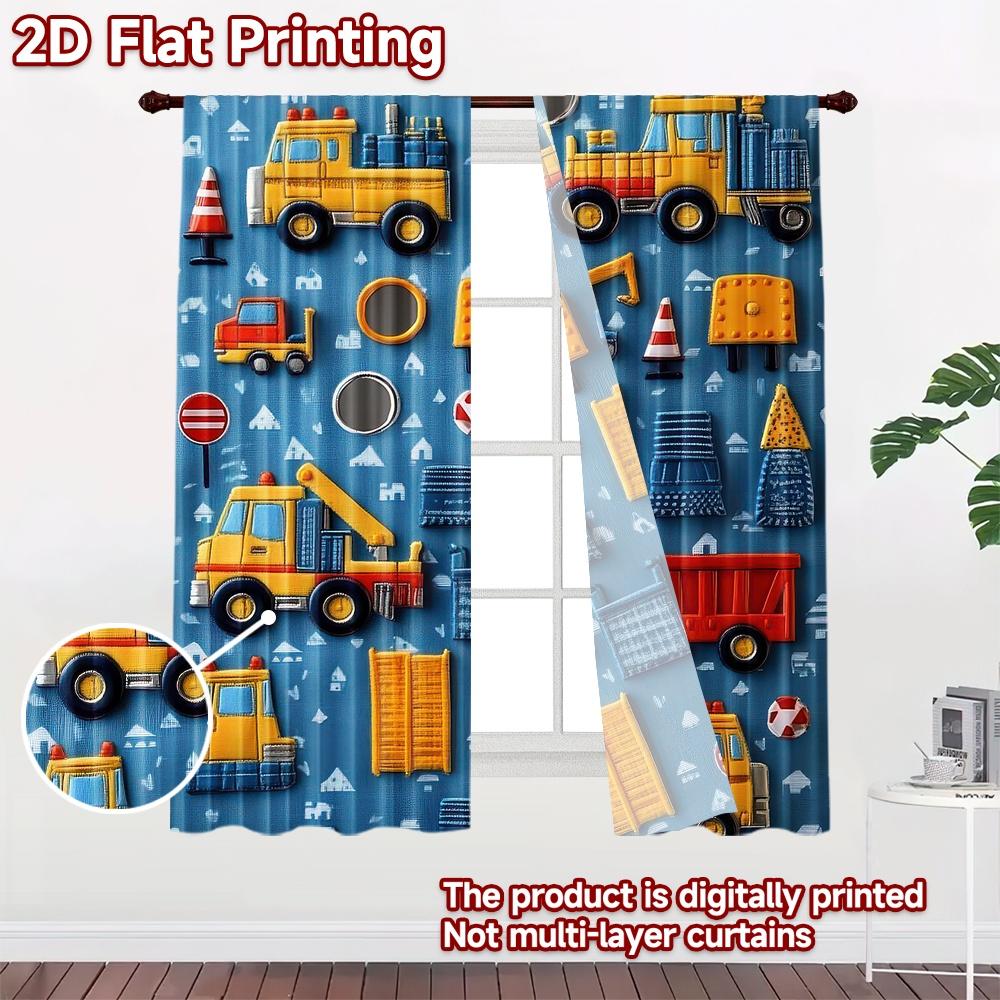 2D flat Photography Backdrop Party Backdrop Colorful Construction Vehicles 100% Polyester Birthday Party Use for Bedroom
