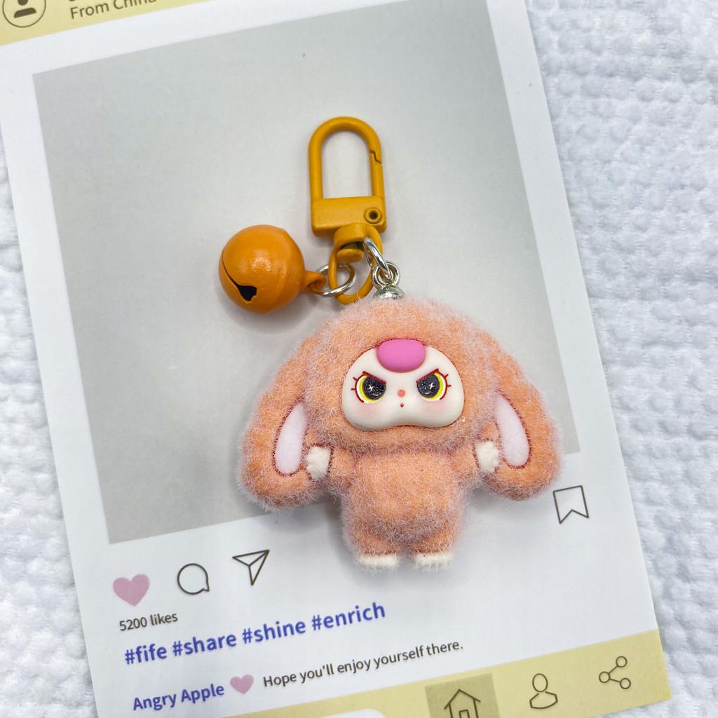 Plastic Bunny Keychain With 3d Embossed Fleece Ears For Bag Decor