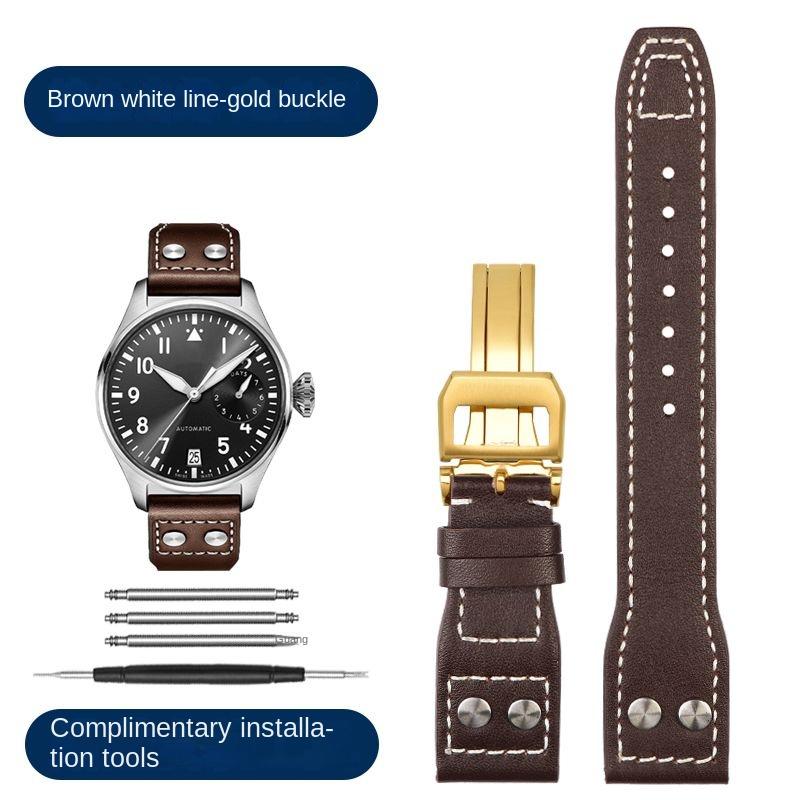 20mm 21mm 22mm Řemínek k hodinkám pro IWC Pilot Spitfire Princekin Mark dermis Černý Hnědý Hovězí Kůže Náramek Skládací Spona Řemínek k Hodinkám