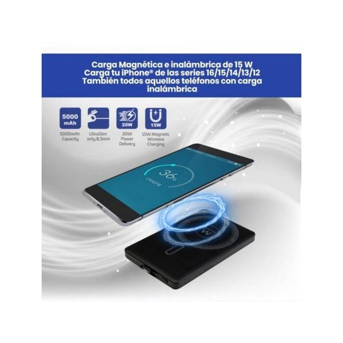 Batterie externe ewent ultraslim 5000mah magsafe pd 22.5w noire
