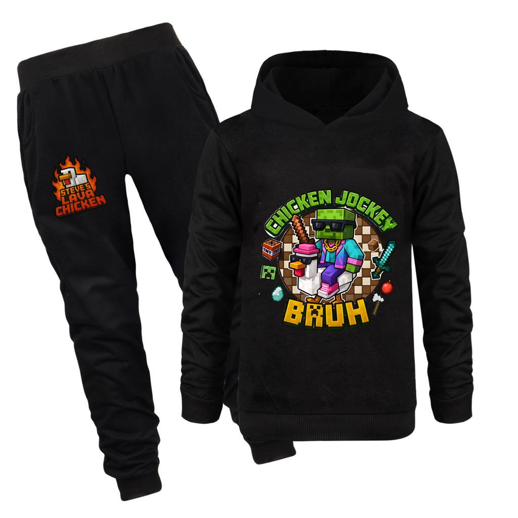 Minecraft Hühner-Jockey Kinder Cartoon Hoodie und Hose Set Aus Baumwolle Für Lässige Winterkleidung