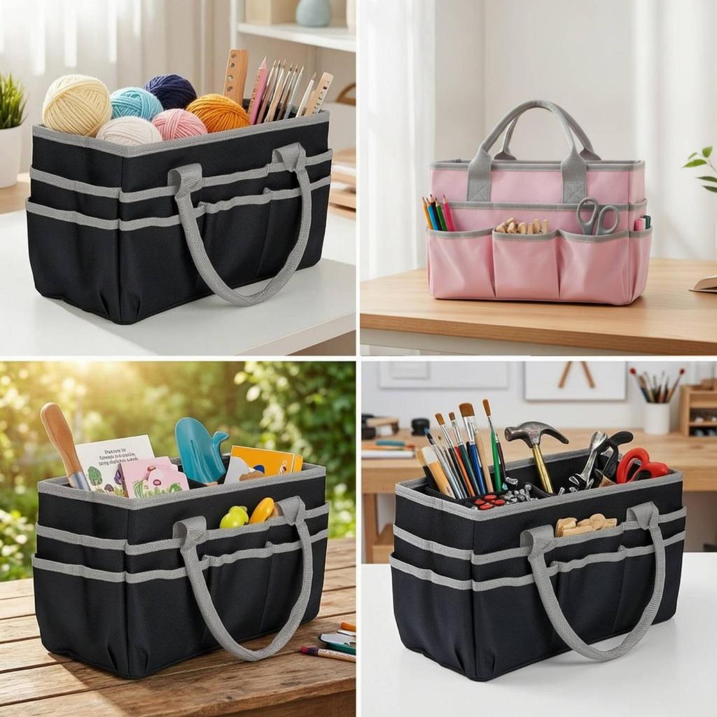 Craft Organizer Tote Bag MultiplePocket with Pockets Structured for Teachers,