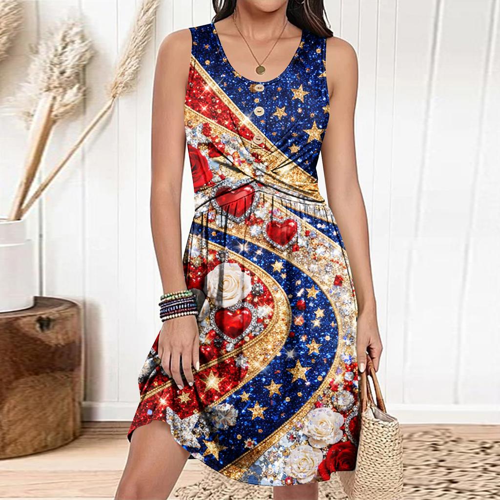 Women's Casual Fashion Dress Round Neck Sleeveless Fitted Dress