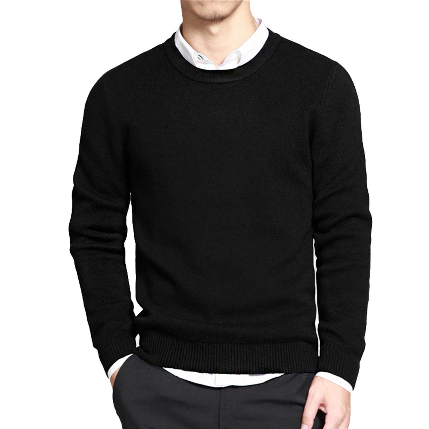 Men S Solid Color Crew Neck Long Sleeve Pullover Knit Sweater M чёрный