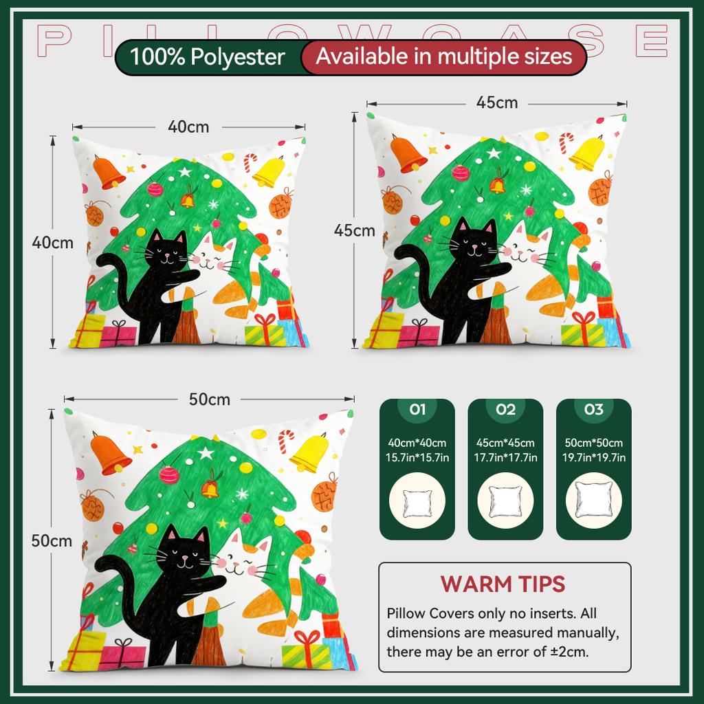 Christmas Tree Cat Cushions Pillowcase Polyester Cushion Cover Throw Pillow Pillowcover Home Car Sofa Decor